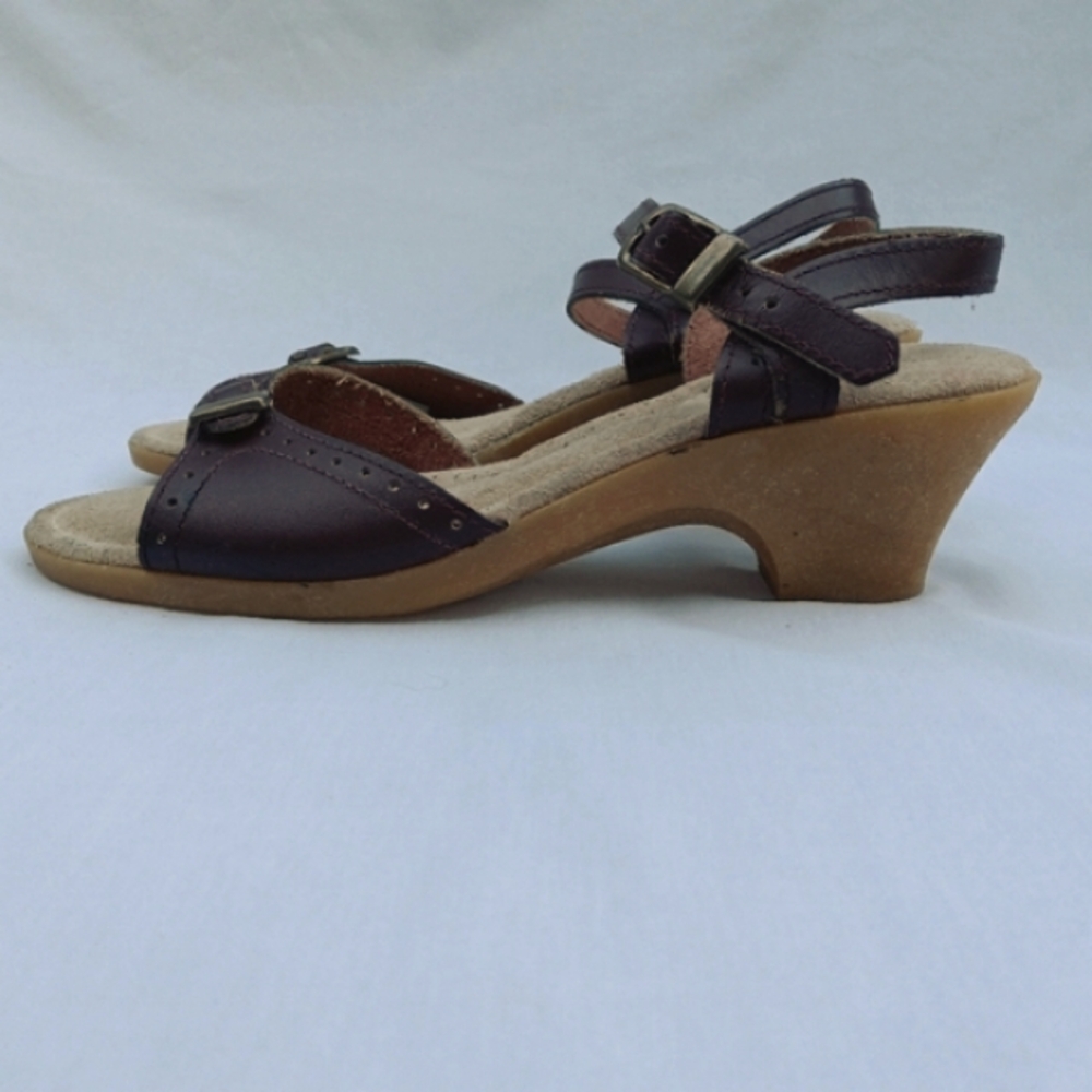 NOS Vintage Wimzees Walkers Comfort Wedge Sandals Cordovan Leather - Picture 3 of 10